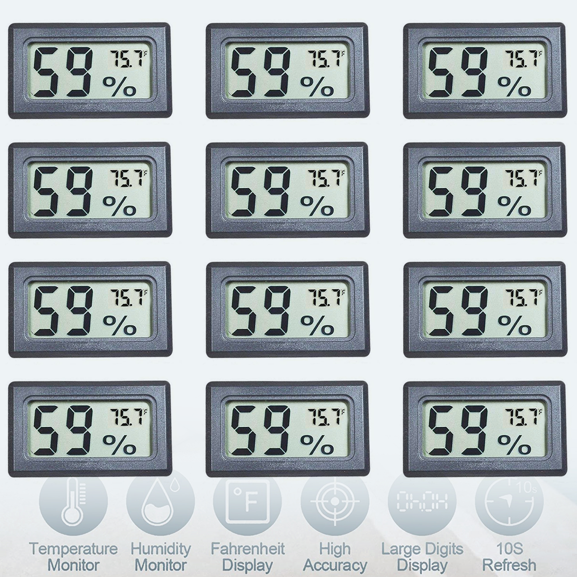 Elbourn 12Pack Mini Thermometer Hygrometer, Small LCD Digital Temperature Humidity Meter Thermometer and Humidity Gauge Celsius Display for Cars/Home/Office/Greenhouse/Incubator(℃)